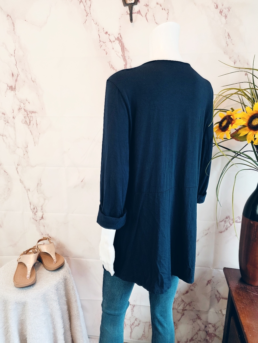 J Jill Wearever Black Open Front Cardigan Jacket 3 4 Sleeve Stretch Career Work - Picture 5 of 7